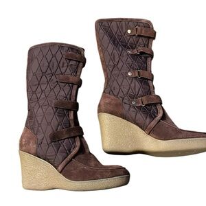 Enzo Angliolini  Brown Quilted Suede Wedge Boots Size 10